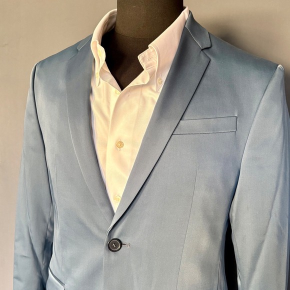 Men's Zara Metallic Slate Blue Slim Fit 2-Piece Suit | Sz 36 Jacket 30x28 Pants - Picture 2 of 12